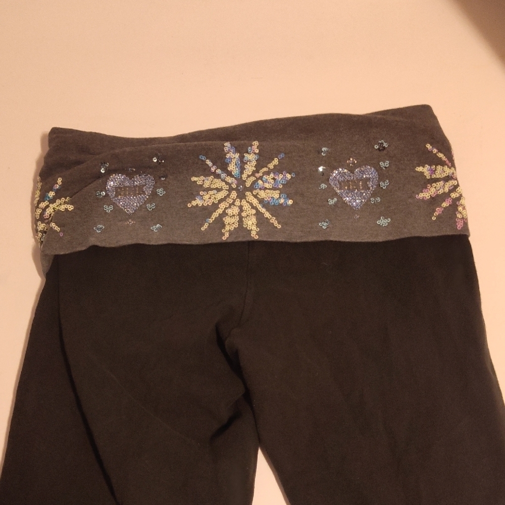Victoria’s Secret Pink Sequin Bling Iridescent Snowflake Leggings Size Small